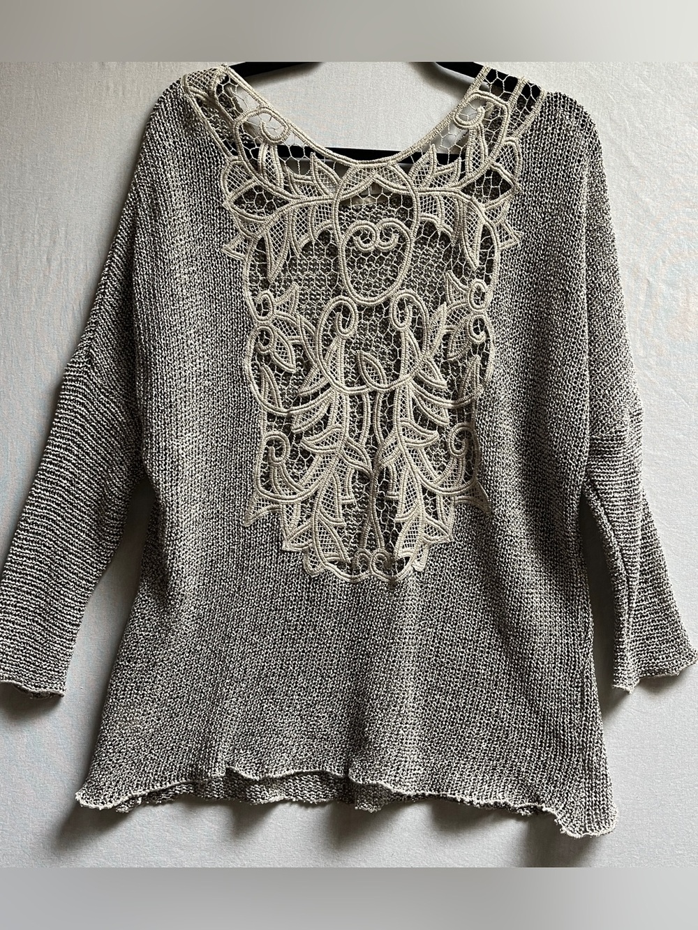 Martina Vidal Venezia 100 Linen Lace Back Knit Sweater Top Size L